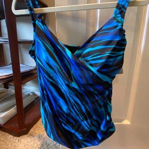 Miraclesuit Blue and Black Tankini Top Size 16